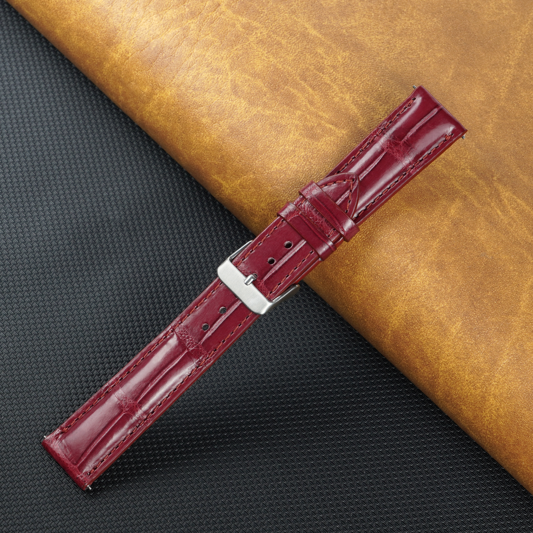 Burgundy Alligator Leather Watch Band For Men