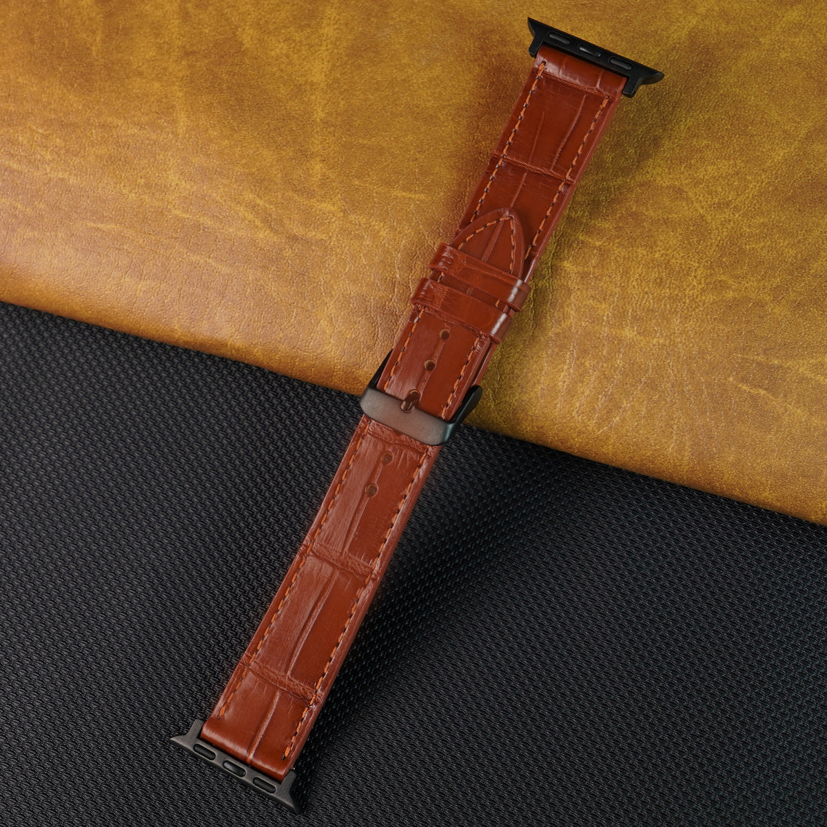 Slim Light Brown Alligator Apple Leather Watch Band