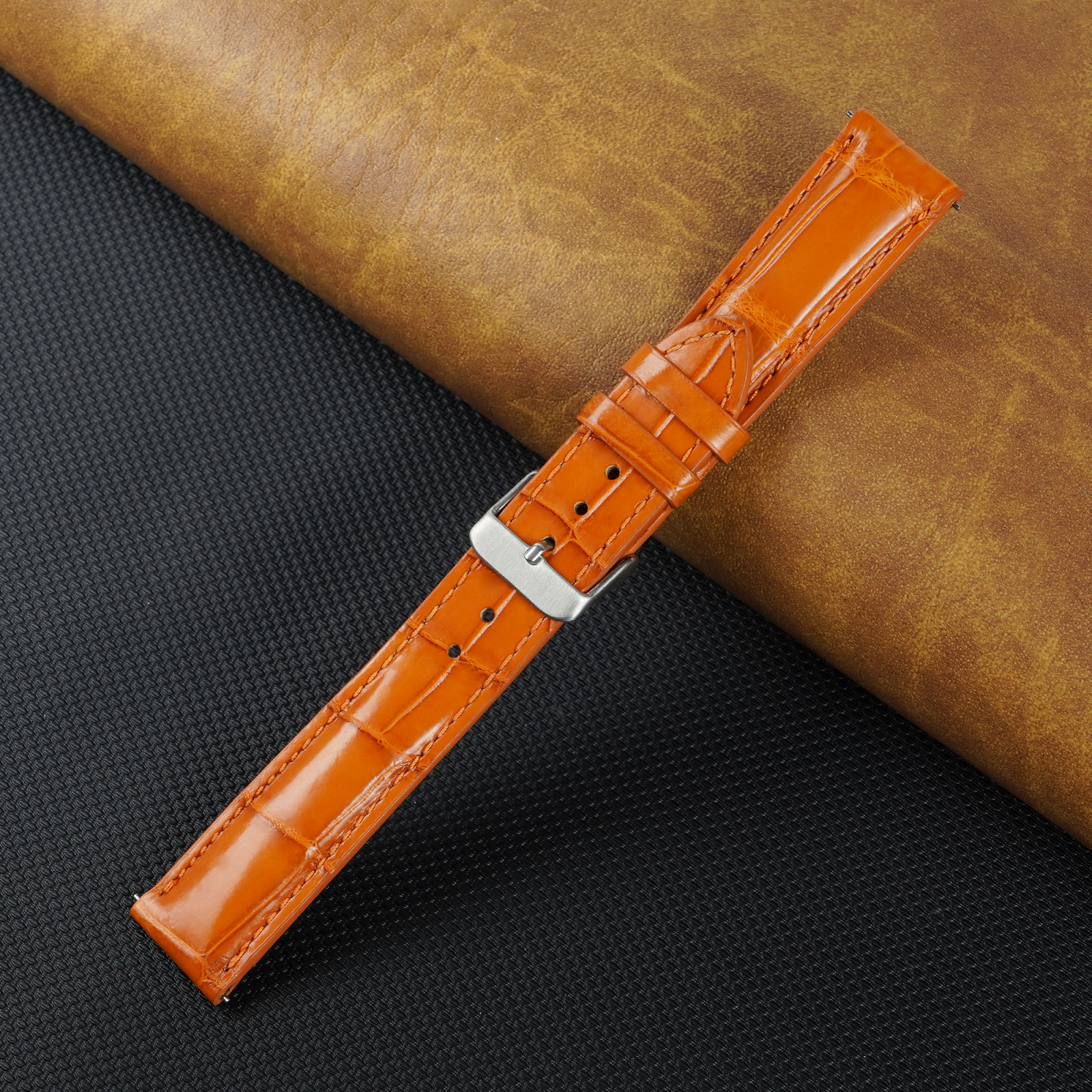 Orange Carrot Alligator Leather Watch Band