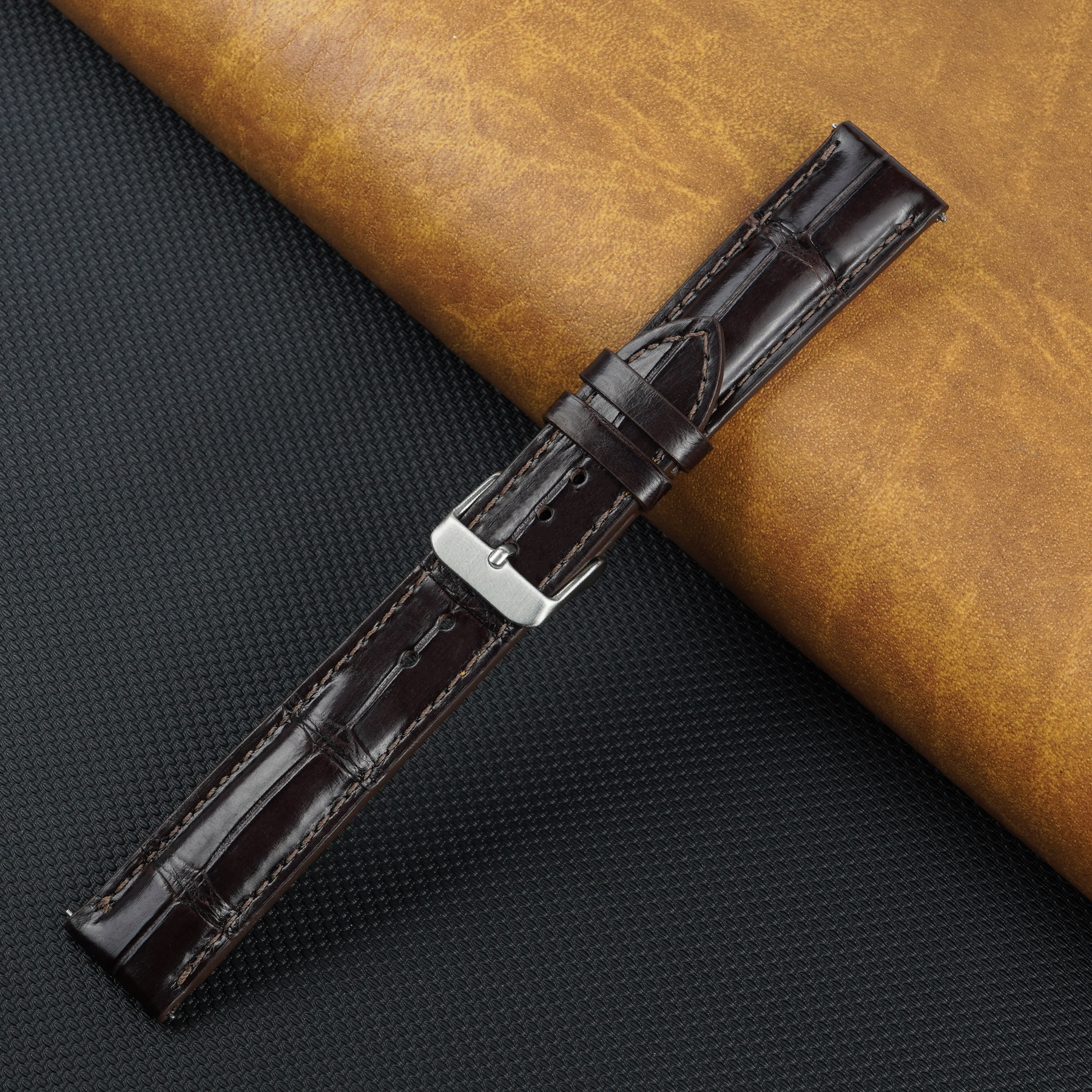 Dark brown Alligator Leather Watch Strap