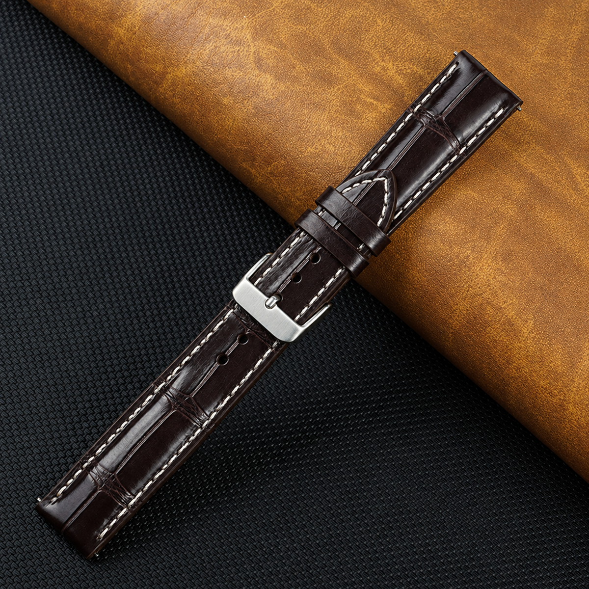 Hand Stitching Dark Brown Alligator Watch Strap DH-155