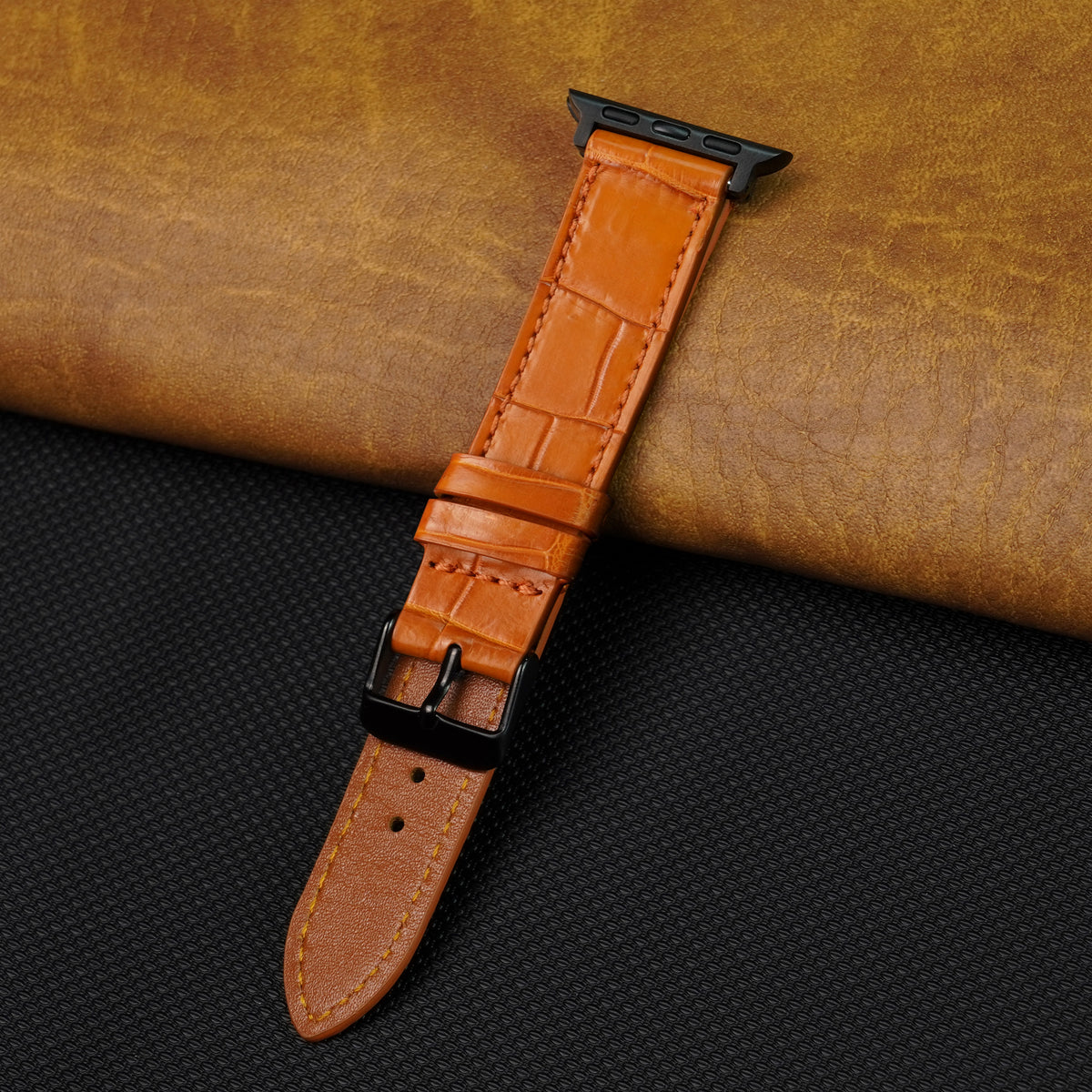 Slim Orange Alligator Apple Leather Watch Band