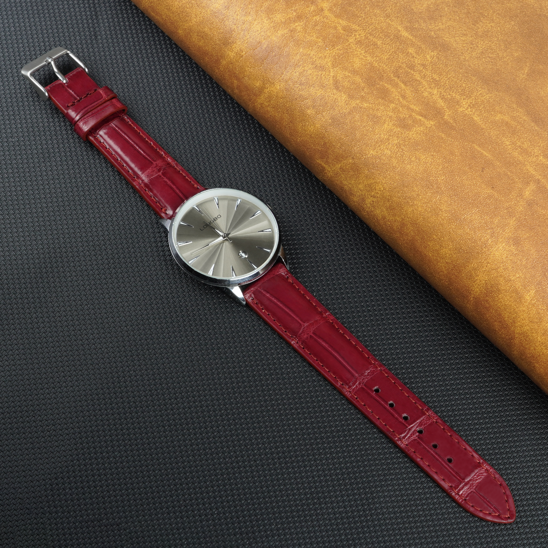 Burgundy Alligator Leather Watch Band For Men