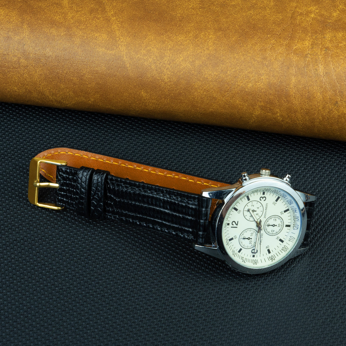 Flat Black Lizard Leather Watch Strap DH-NO-91