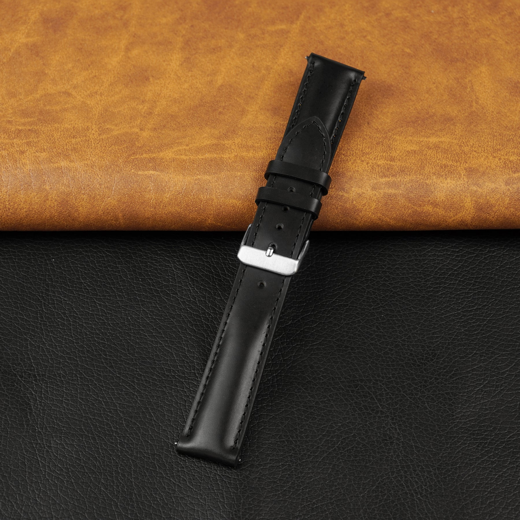 Padded Black Leather Watch Strap