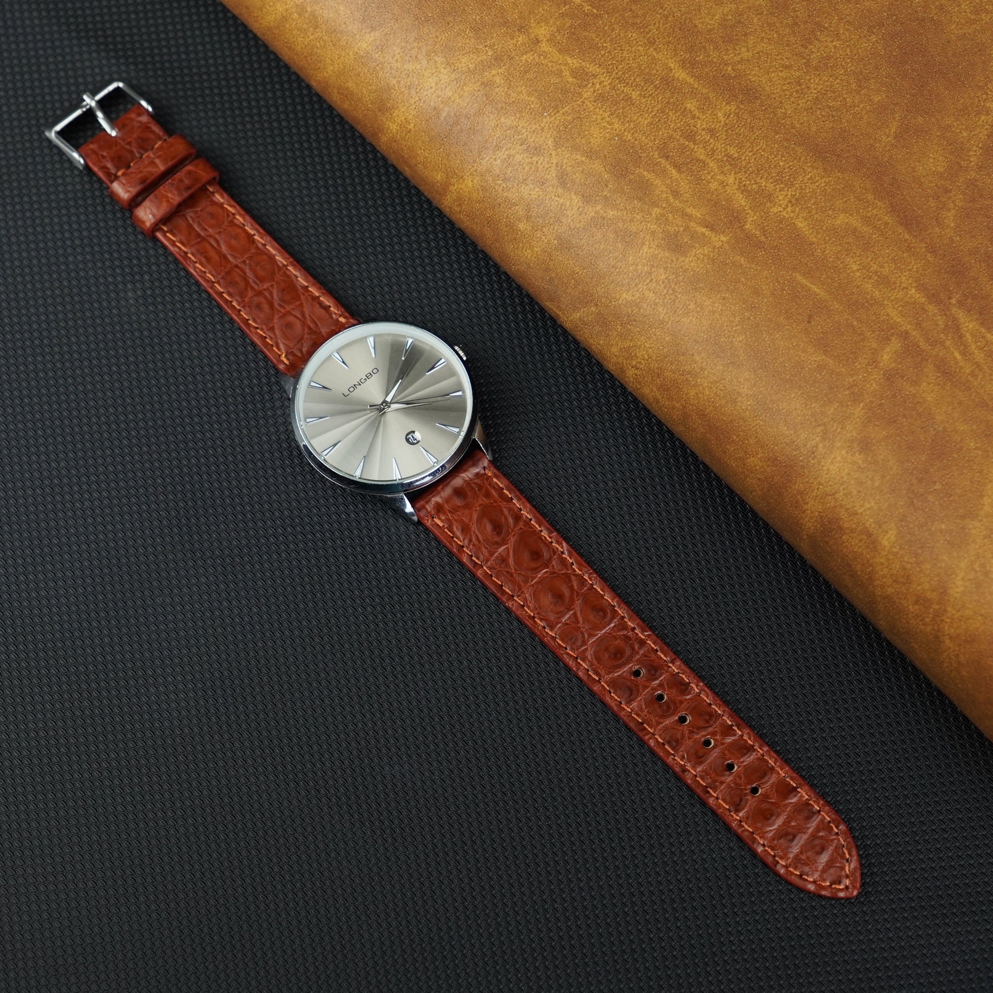 Light Brown Slim Alligator Leather Watch Band For Men Quick Release Thin Crocodile Premium Flat Leather Watch Strap Replacement Bespoke
