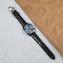 Black Alligator Leather Watch Strap with Deployment Clasp
