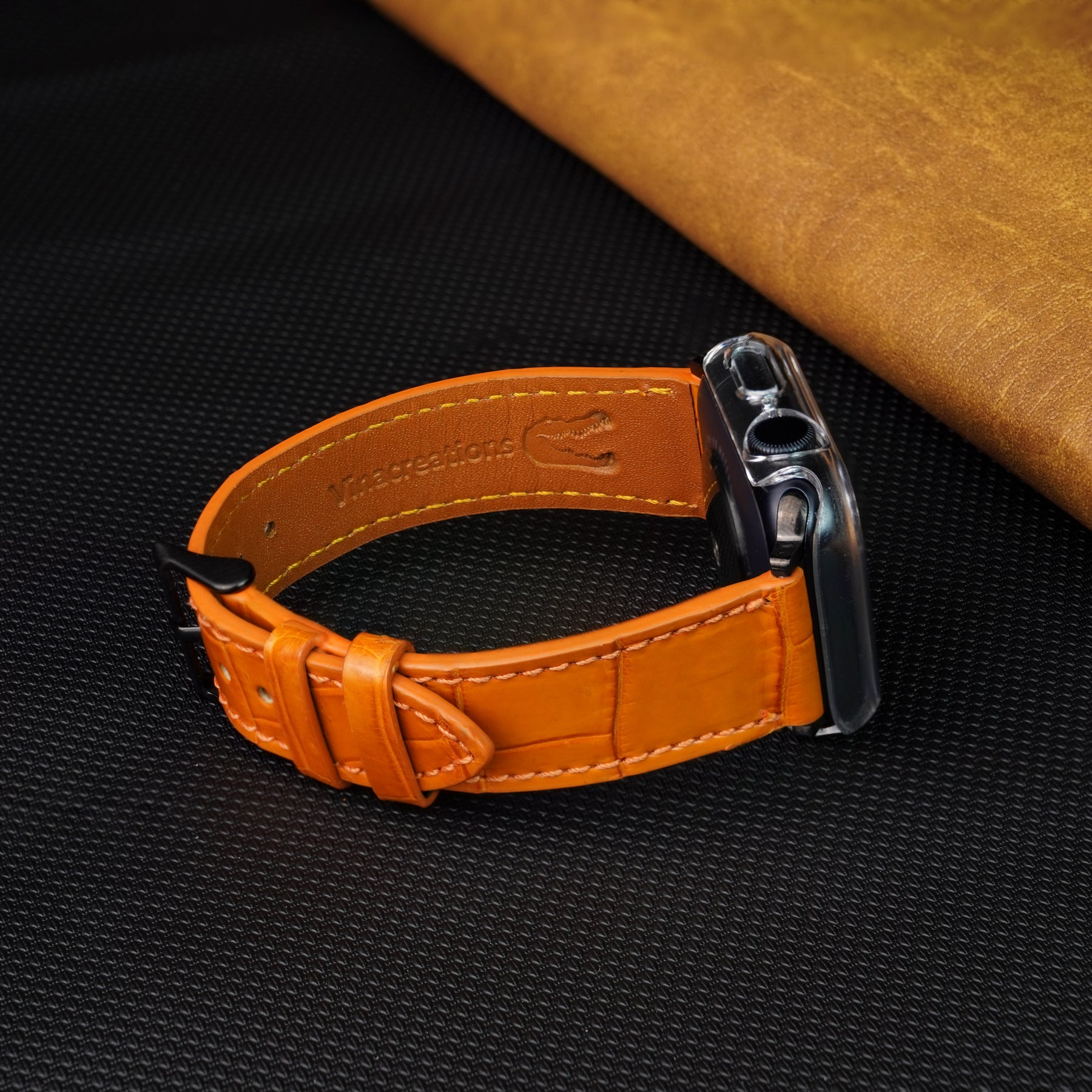 Slim Orange Alligator Apple Leather Watch Band