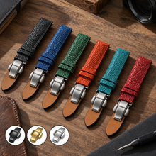 Padded Blue Stingray Leather Watch Strap with Deployment Clasp