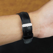 Padded Black Leather Watch Strap