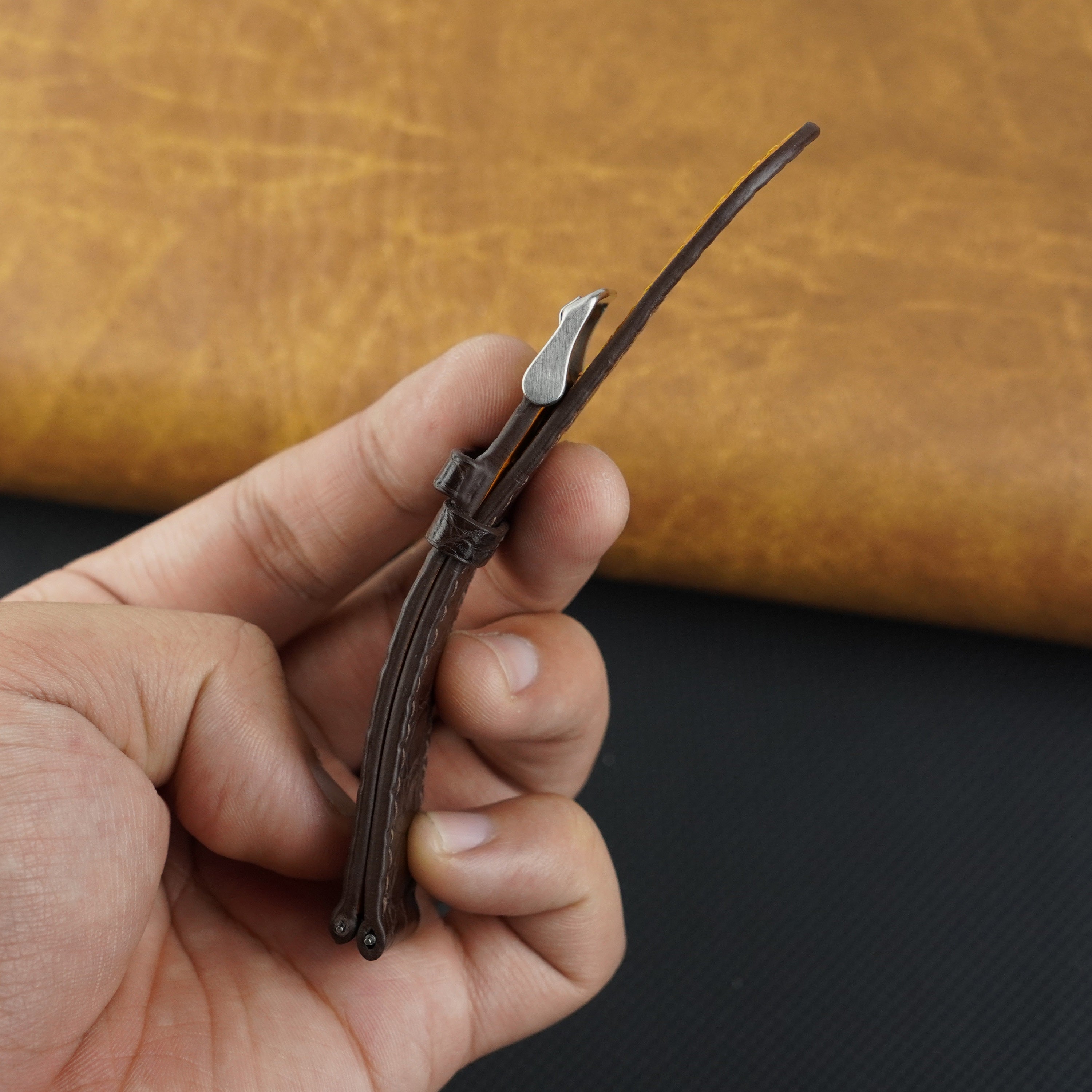 Dark Brown Slim Alligator Leather Watch Band For Men Quick Release Thin Crocodile Premium Flat Leather Watch Strap Replacement Bespoke