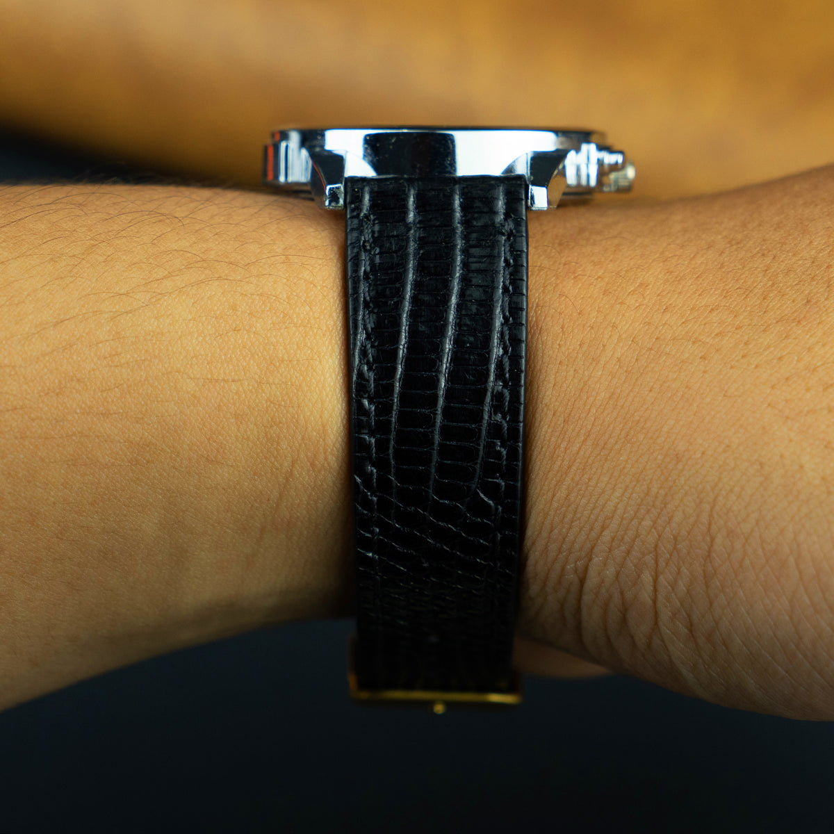 Flat Black Lizard Leather Watch Strap DH-NO-91