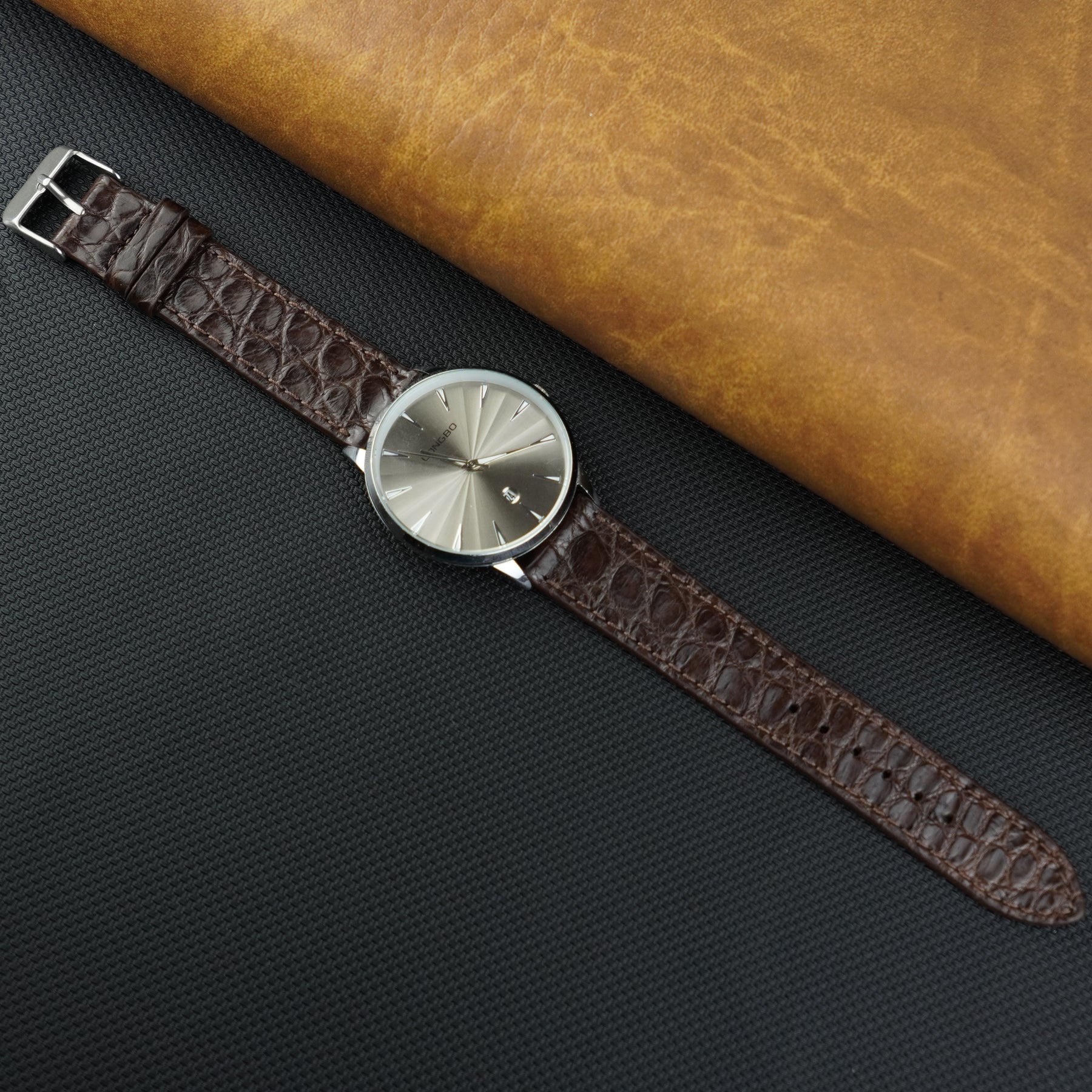 Dark Brown Slim Alligator Leather Watch Strap For Men Quick Release Thin Crocodile Watch Band