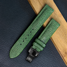Padded Green Stingray Leather Watch Strap with Deployment Clasp