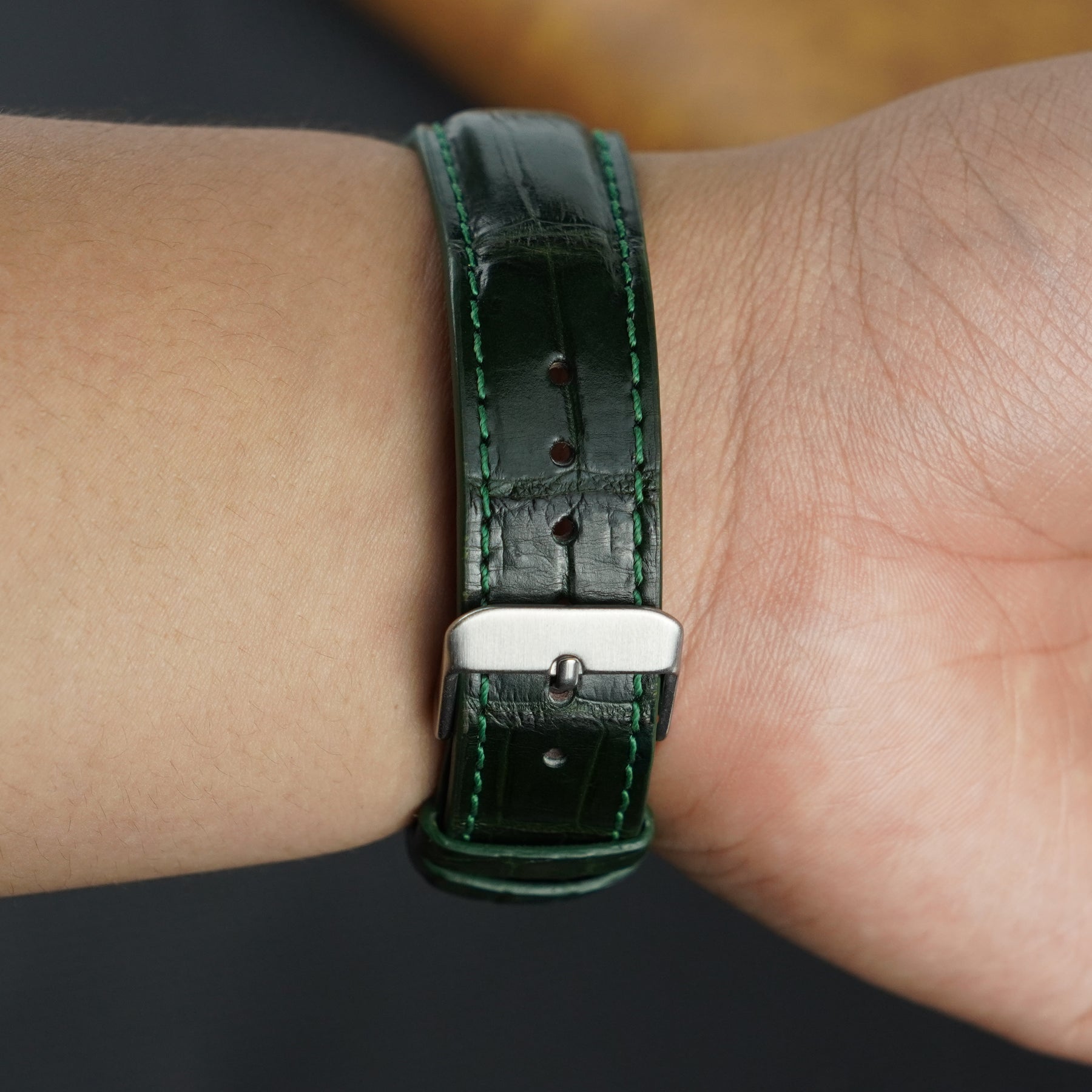 Green Alligator Leather Watch Band For Men