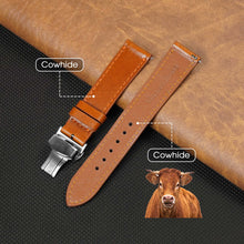 Tan Brown Flat Full Grain Leather Watch Strap with Deployment Clasp