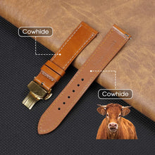 Deployment Brown Flat Full Grain with White Stiching Leather Watch Strap DH-NO-212D
