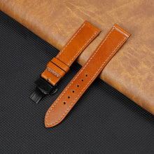 Deployment Brown Flat Full Grain with White Stiching Leather Watch Strap DH-NO-212D