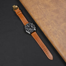 Deployment Brown Flat Full Grain with White Stiching Leather Watch Strap DH-NO-212D
