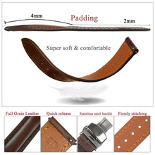 Padded Brown Full Grain Leather Watch Strap with Deployment Clasp