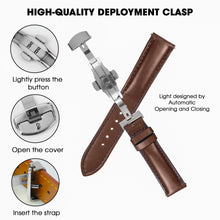 Padded Brown Full Grain Leather Watch Strap with Deployment Clasp