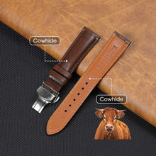 Padded Brown Full Grain Leather Watch Strap with Deployment Clasp