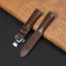Padded Brown Full Grain Leather Watch Strap with Deployment Clasp