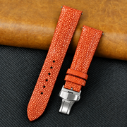 Padded Orange Stingray Leather Watch Strap with Deployment Clasp