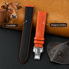 Purple Stingray Leather Watch Strap with Deployment Clasp