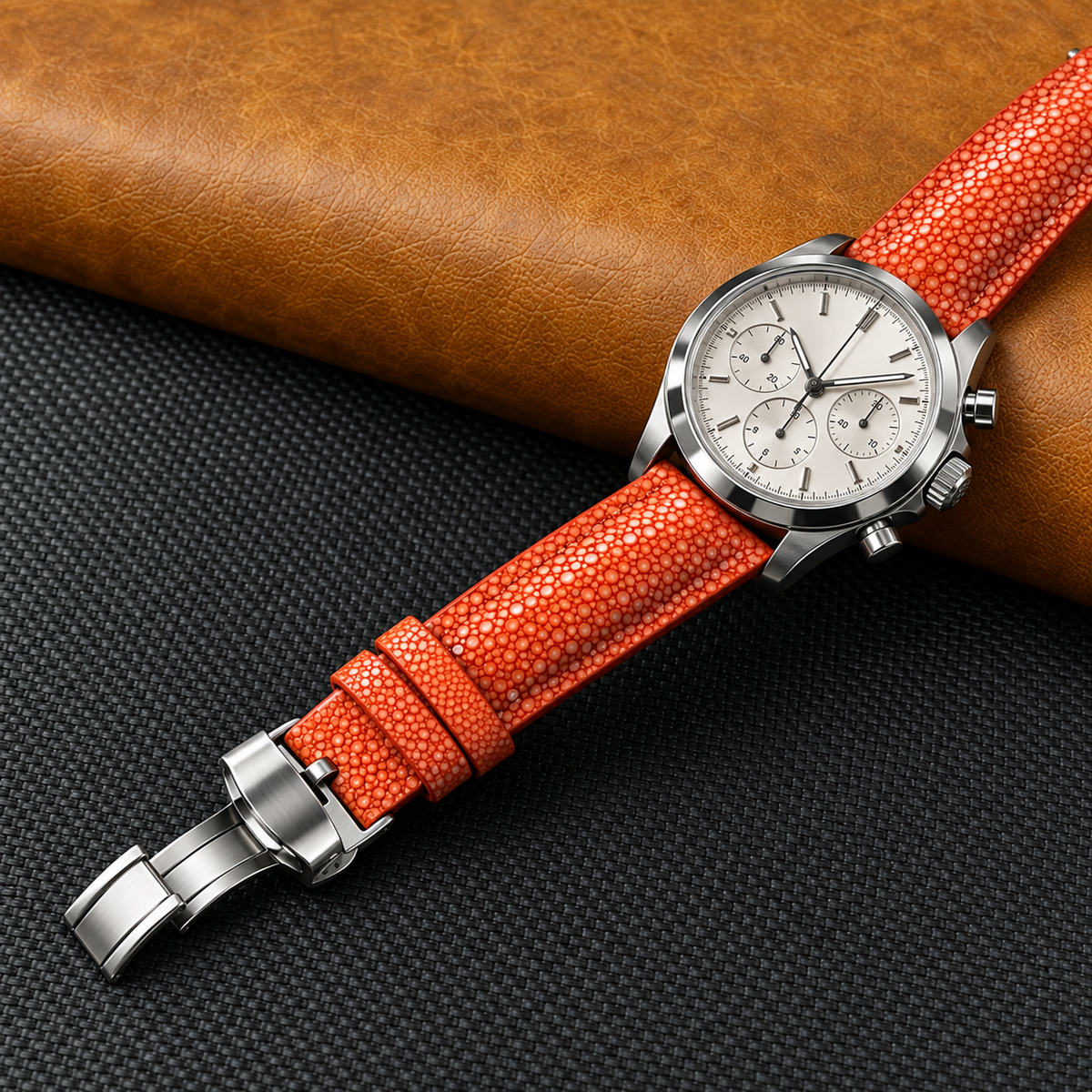 Purple Stingray Leather Watch Strap with Deployment Clasp