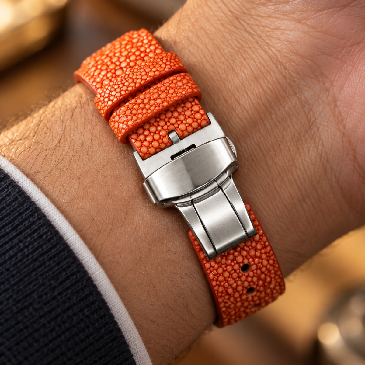 Purple Stingray Leather Watch Strap with Deployment Clasp