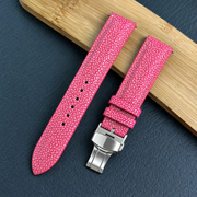 Padded Pink Stingray Leather Watch Strap with Deployment Clasp