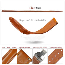 Tan Brown Full Grain Watch Strap with White Stitching and Deployment Clasp