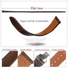 Brown Flat Full Grain Leather Watch Strap with Deployment Clasp