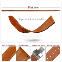 Tan Brown Flat Full Grain Leather Watch Strap with Deployment Clasp