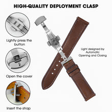 Brown Flat Full Grain Leather Watch Strap with Deployment Clasp