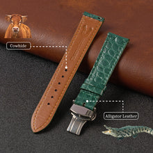 Green Alligator Flat Leather Watch Strap with Deployment Clasp