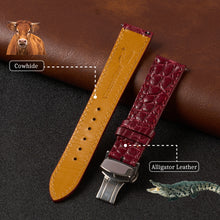 Burgundy Alligator Flat Leather Watch Strap with Deployment Clasp