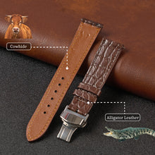 Brown Alligator Flat Leather Watch Strap with Deployment Clasp