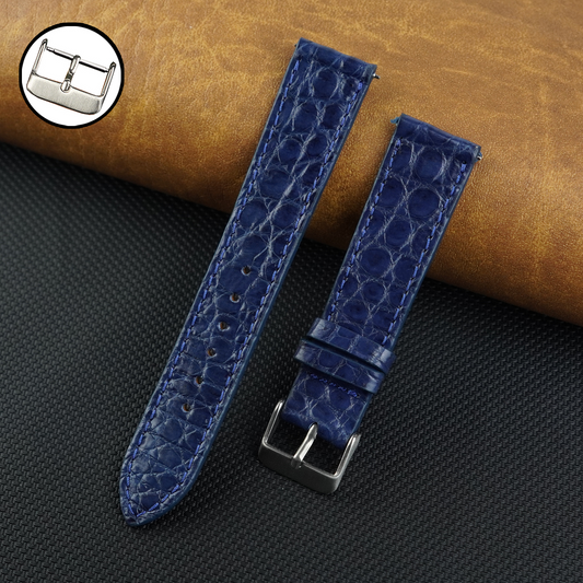 Flat Navy Blue Leather Watch Strap