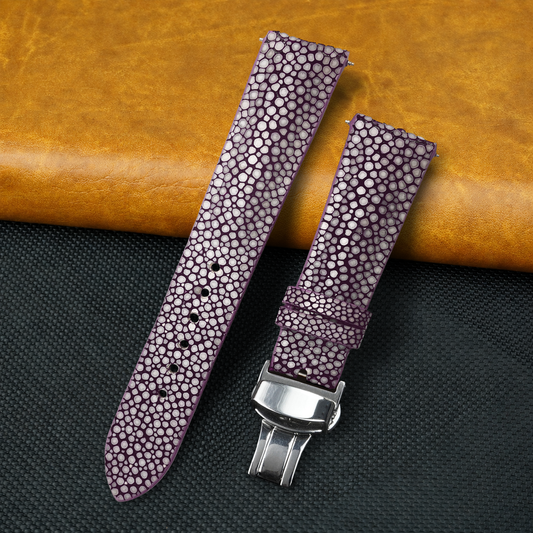 Padded Purple Stingray Leather Watch Strap with Deployment Clasp