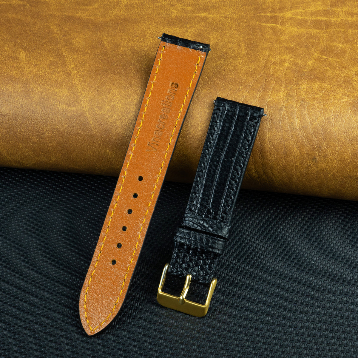 Flat Black Lizard Leather Watch Strap DH-NO-91