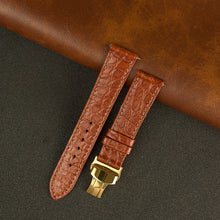 Light Brown Alligator Flat Leather Watch Strap with Deployment Clasp