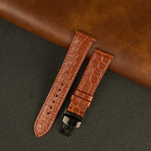 Light Brown Alligator Flat Leather Watch Strap with Deployment Clasp