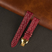 Burgundy Alligator Flat Leather Watch Strap with Deployment Clasp