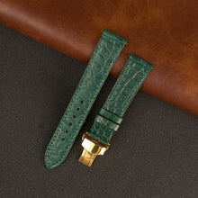 Green Alligator Flat Leather Watch Strap with Deployment Clasp