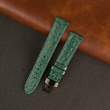Green Alligator Flat Leather Watch Strap with Deployment Clasp