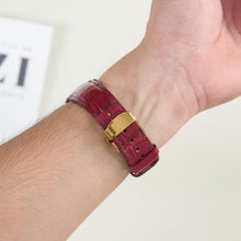 Flat Burgundy Alligator Leather Watch Band, Deployment Crocodile Watch Strap