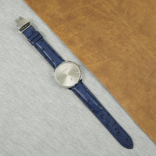 Blue Ostrich Leather Watch Strap with Deployment Clasp