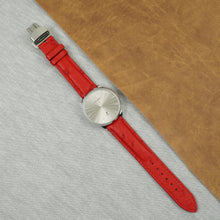 Red Ostrich Leather Watch Strap with Deployment Clasp